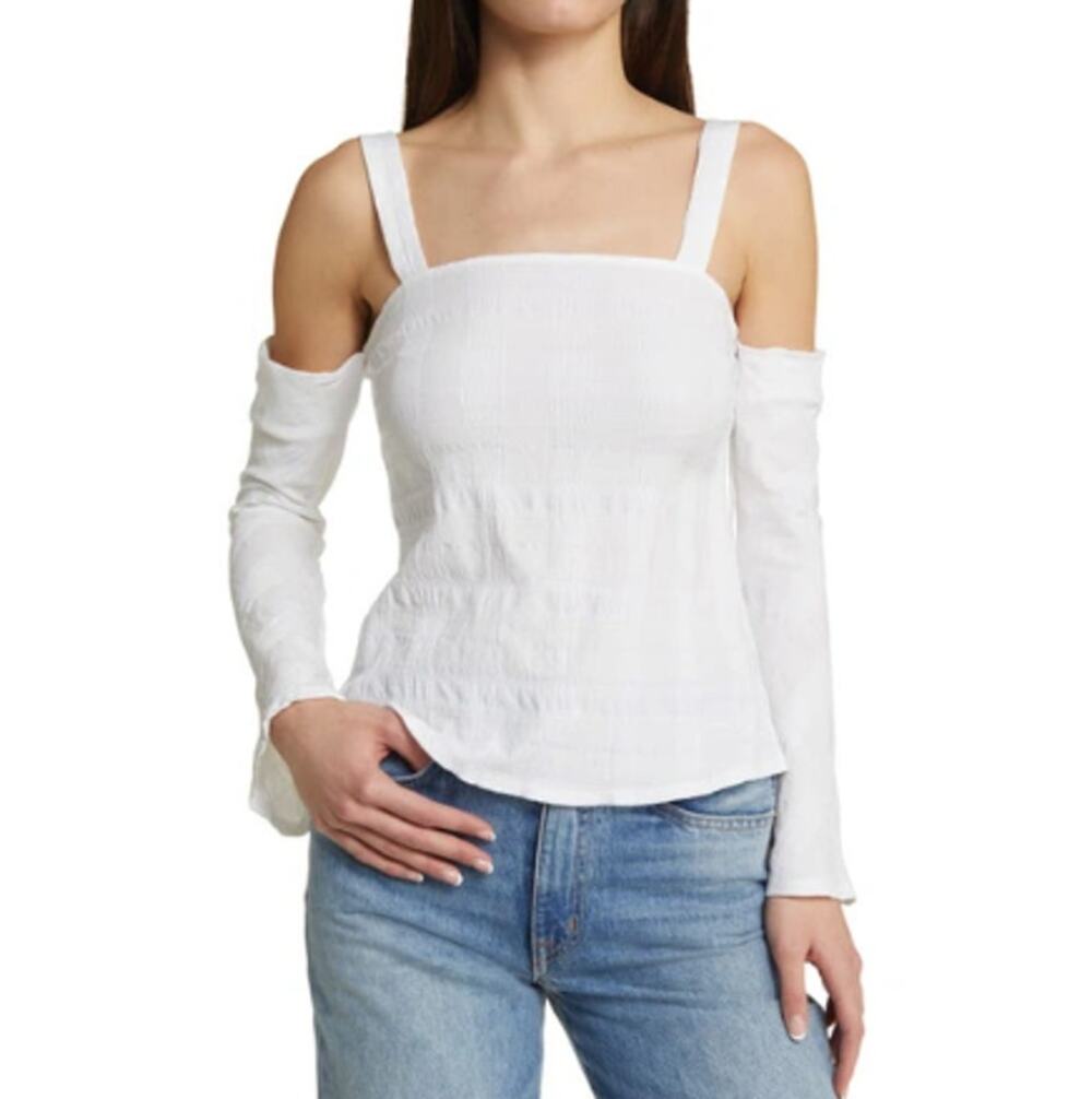* New ~ TOPSHOP Nordstrom ~ Textured Cold Shoulder Top Size 8 Baddie
